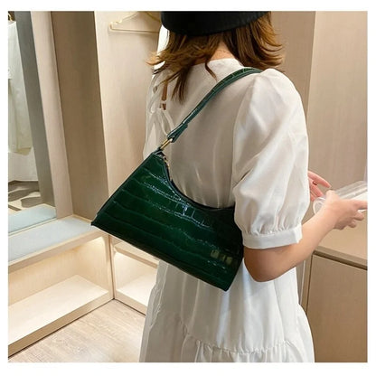 Crocodile Pattern Leather Shoulder Bag