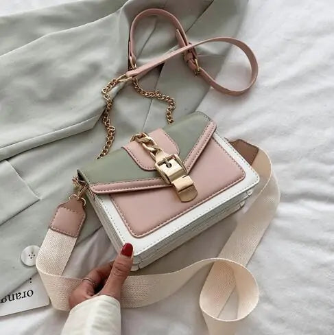 Color Contrast Leather Crossbody Bag